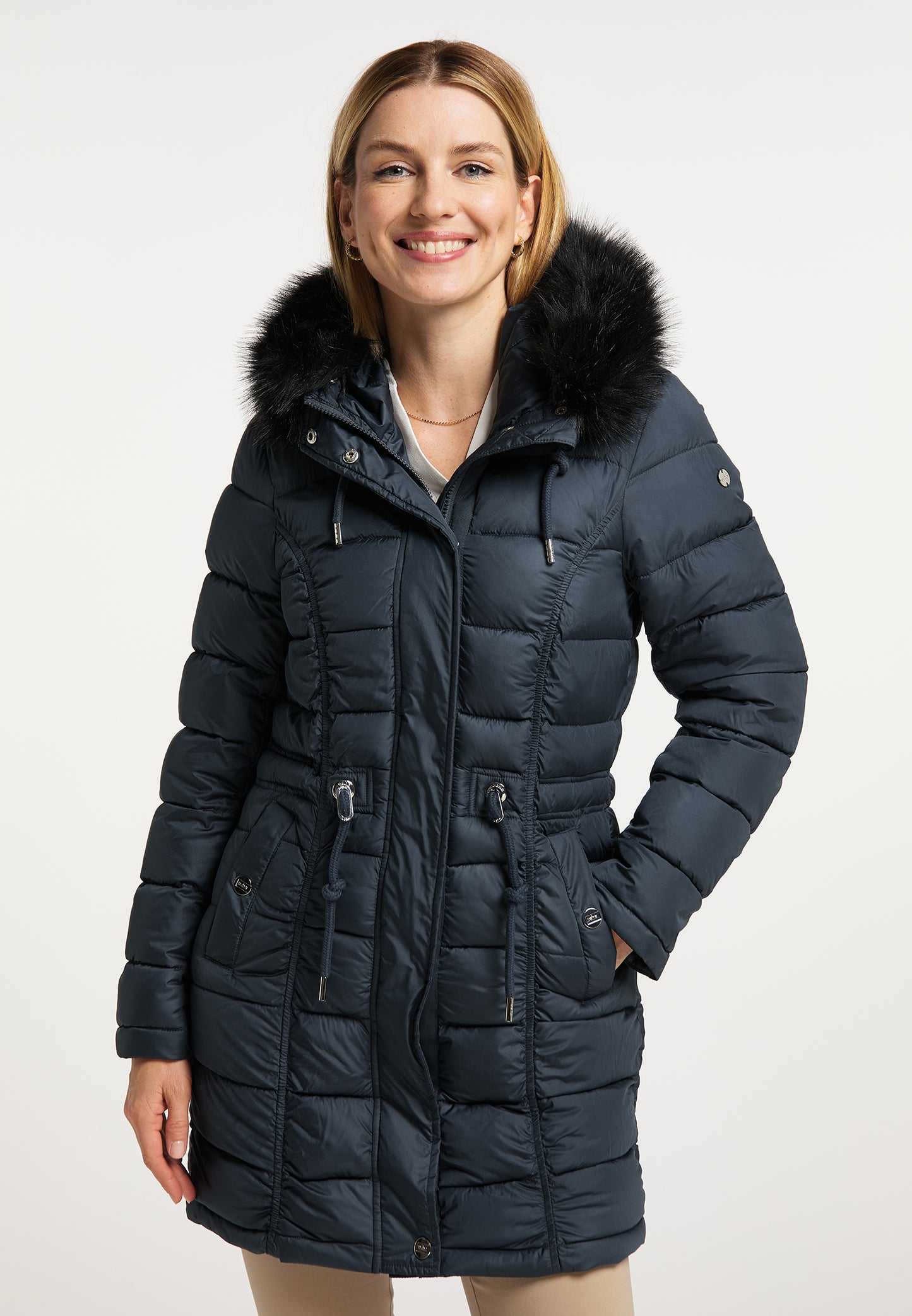 usha Damen Steppmantel mit Kunstfell