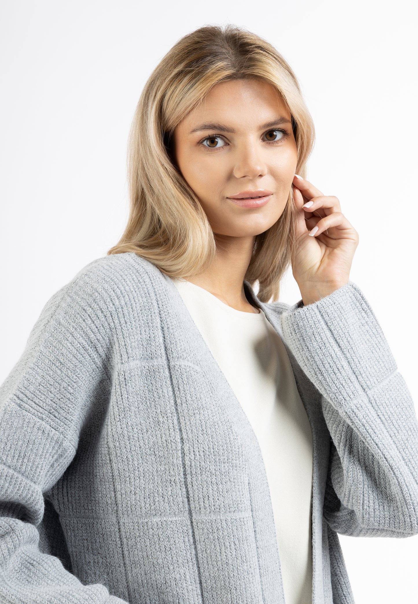usha WHITE LABEL Women's Open Knit Cardigan