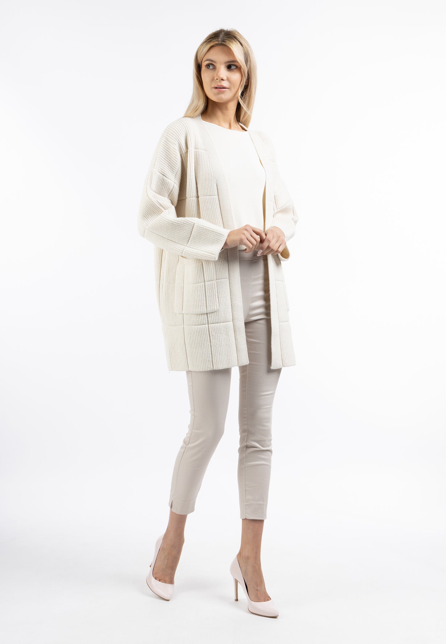 usha WHITE LABEL Women's Open Knit Cardigan