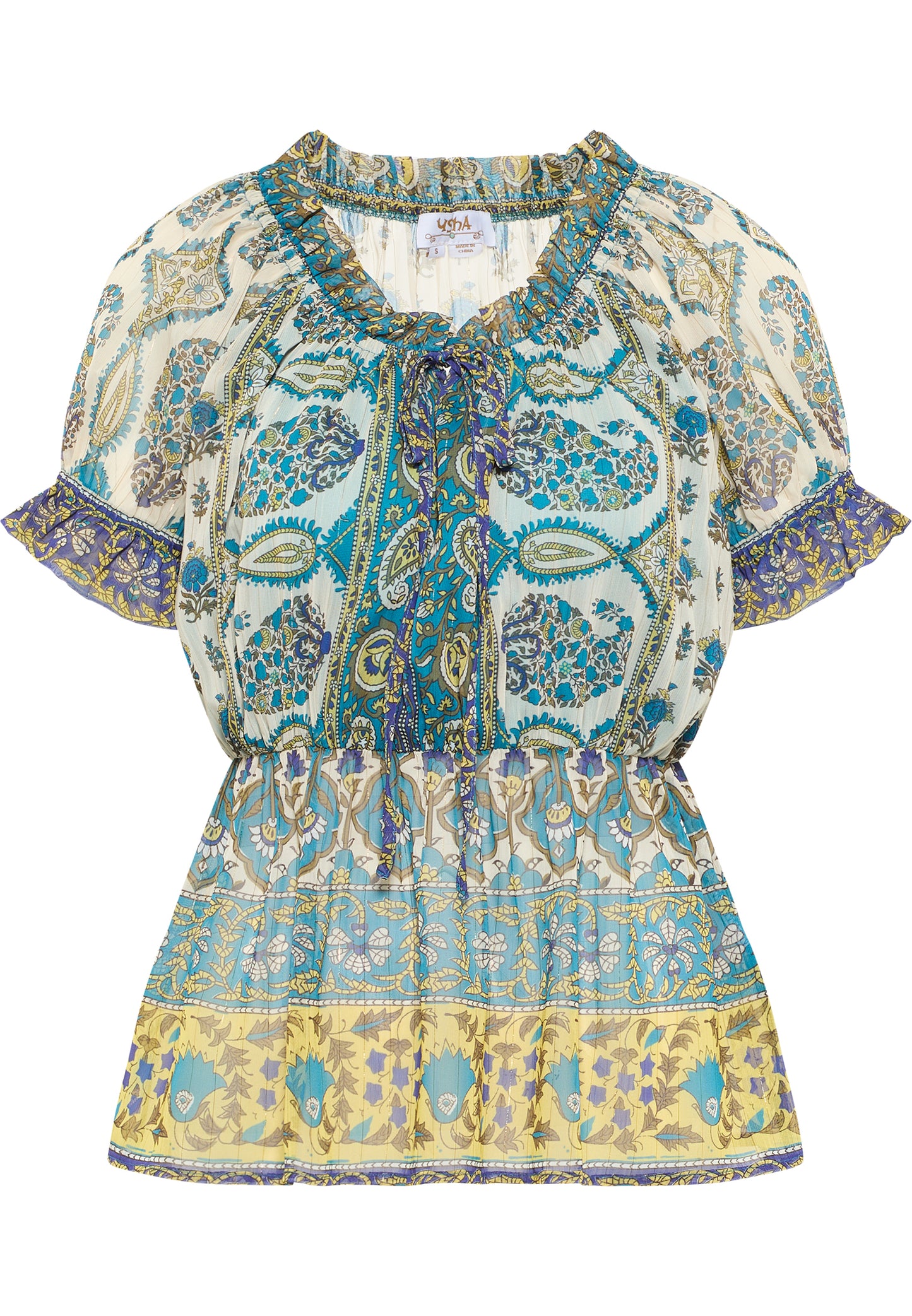 usha FESTIVAL Women's Blouse Shirt With Ruffle Sleeves