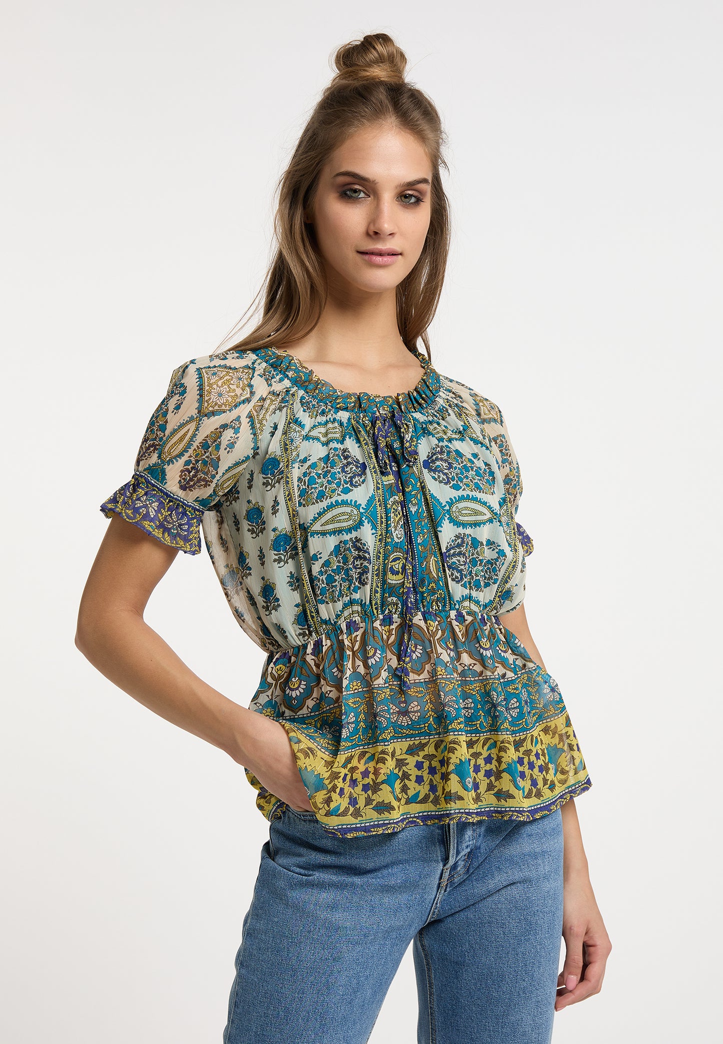 usha FESTIVAL Women's Blouse Shirt With Ruffle Sleeves