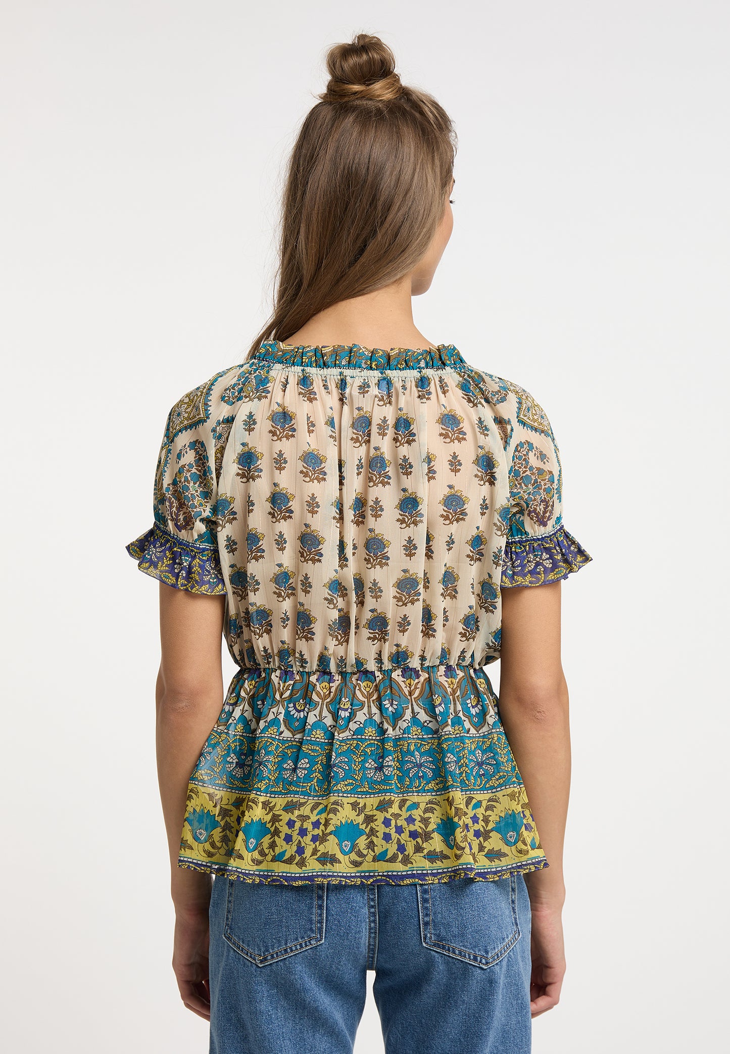 usha FESTIVAL Women's Blouse Shirt With Ruffle Sleeves