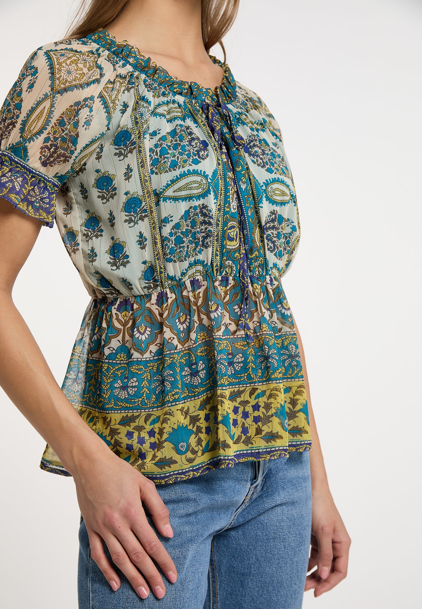 usha FESTIVAL Women's Blouse Shirt With Ruffle Sleeves