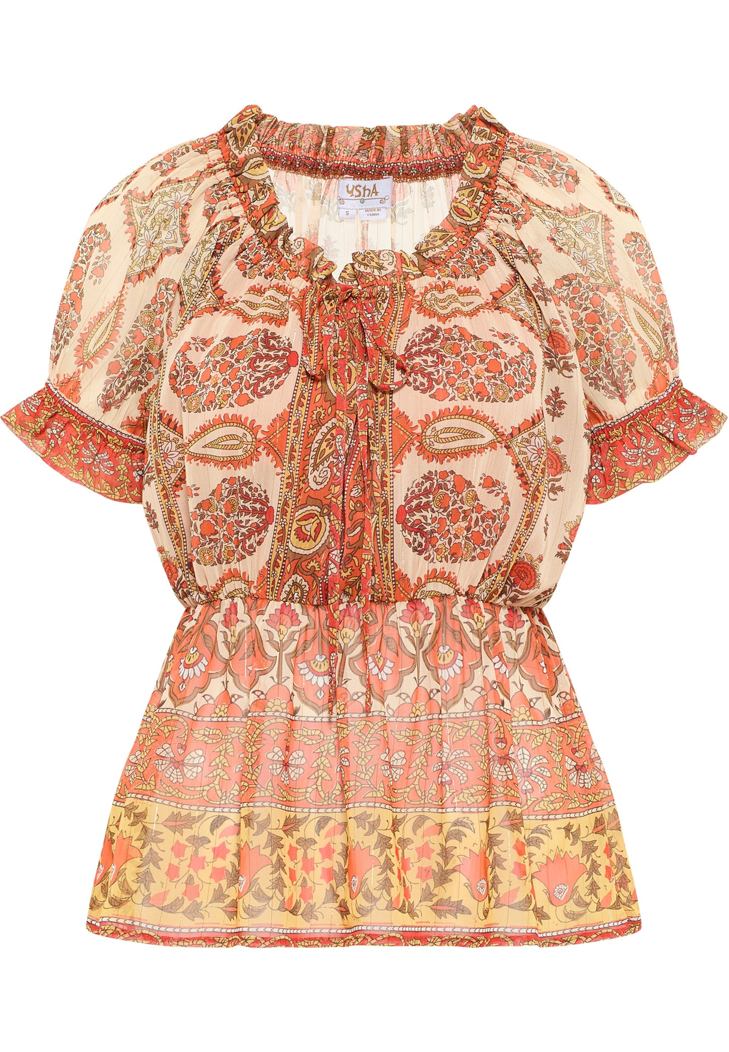 usha FESTIVAL Women's Blouse Shirt With Ruffle Sleeves