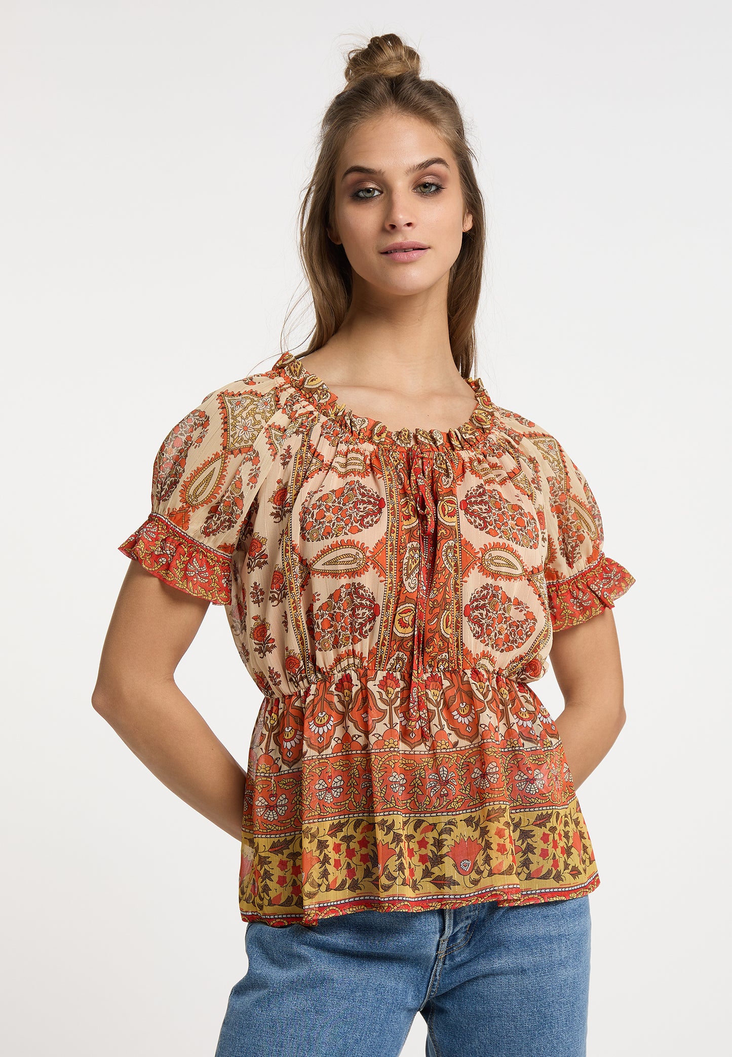 usha FESTIVAL Women's Blouse Shirt With Ruffle Sleeves