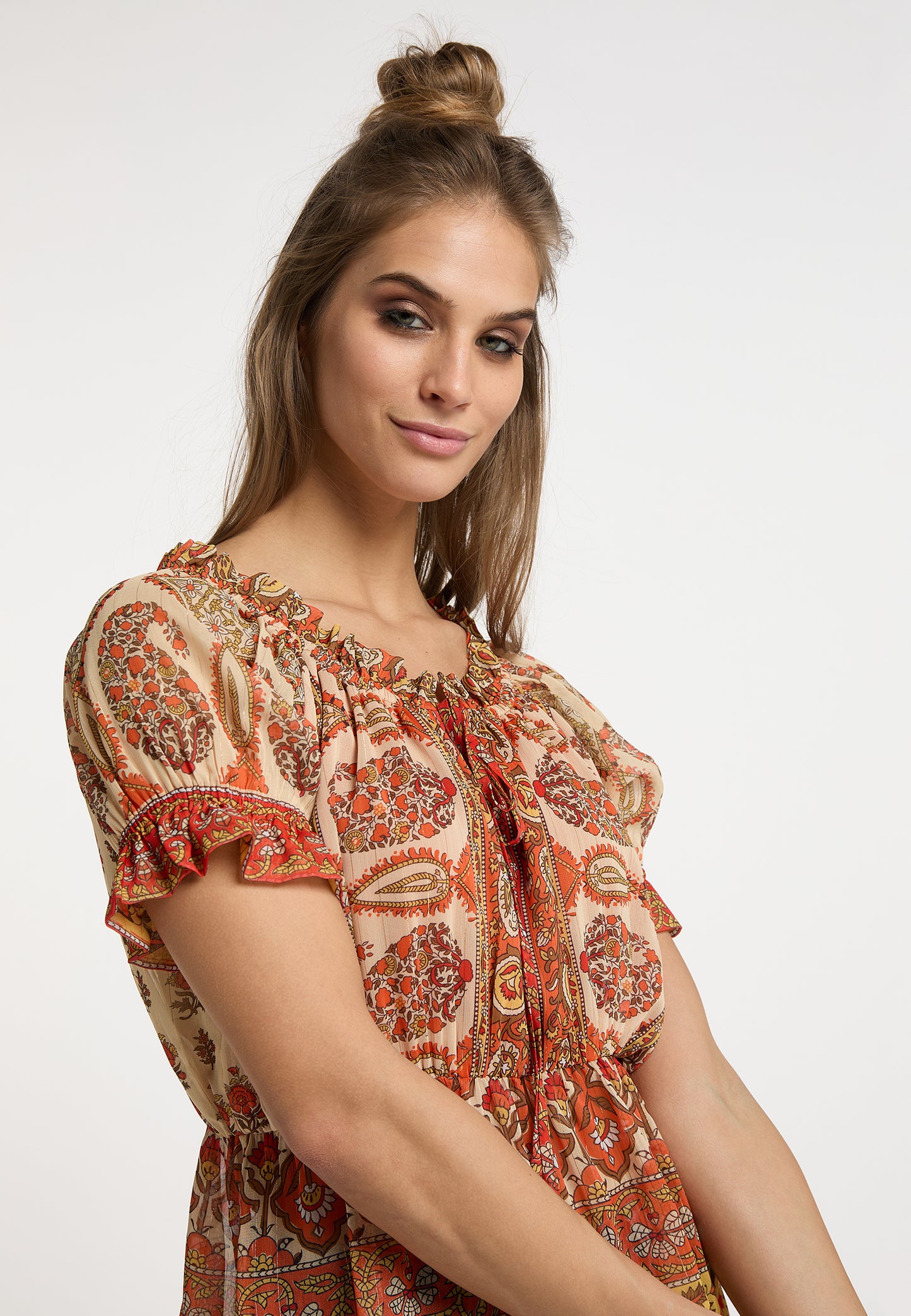 usha FESTIVAL Women's Blouse Shirt With Ruffle Sleeves