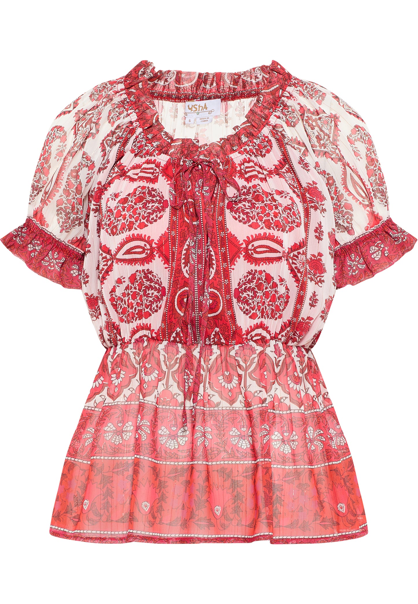 usha FESTIVAL Women's Blouse Shirt With Ruffle Sleeves