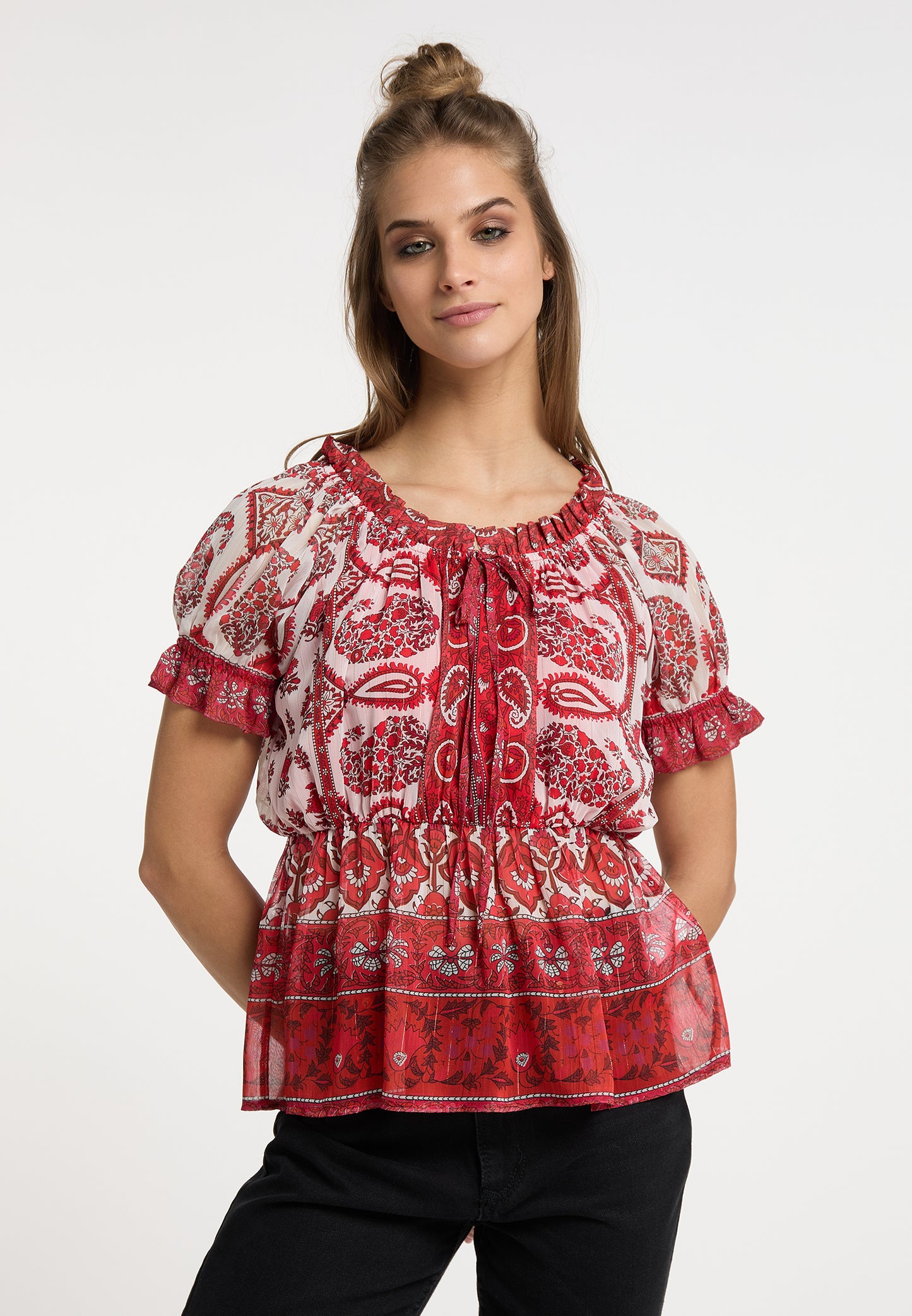 usha FESTIVAL Women's Blouse Shirt With Ruffle Sleeves