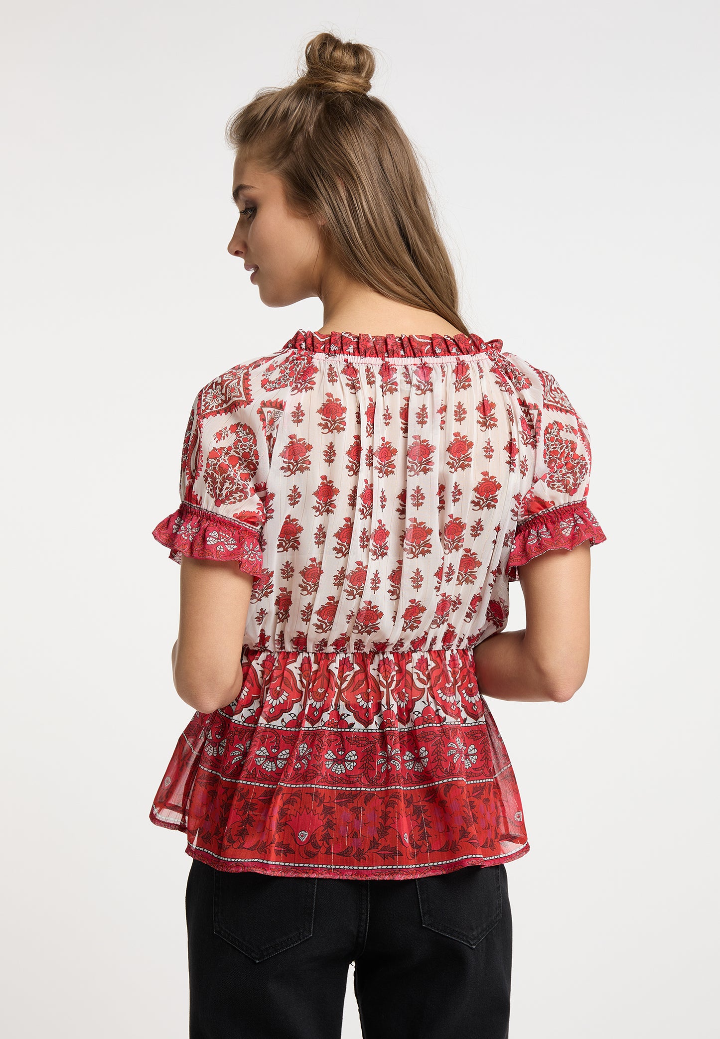 usha FESTIVAL Women's Blouse Shirt With Ruffle Sleeves