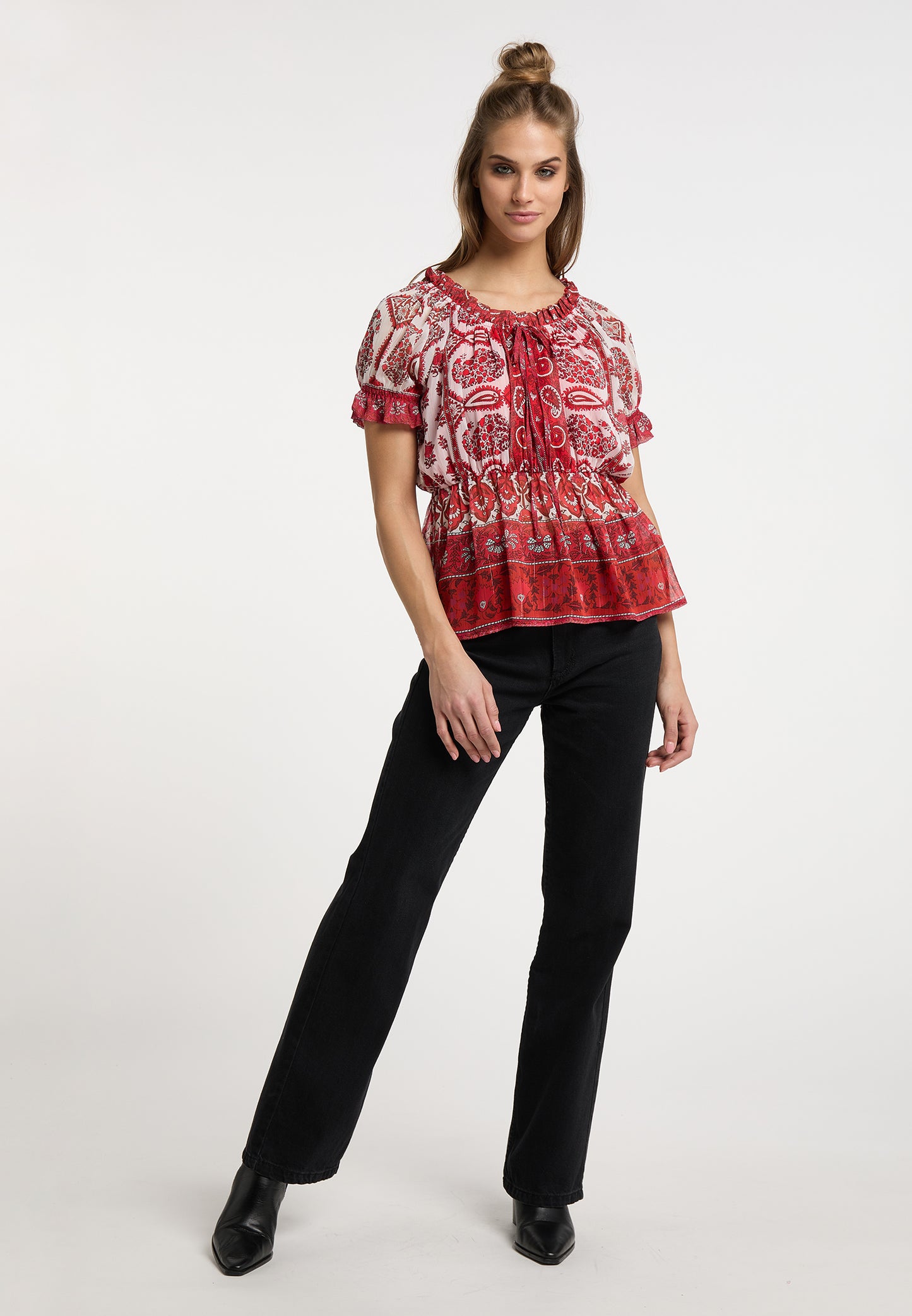 usha FESTIVAL Women's Blouse Shirt With Ruffle Sleeves