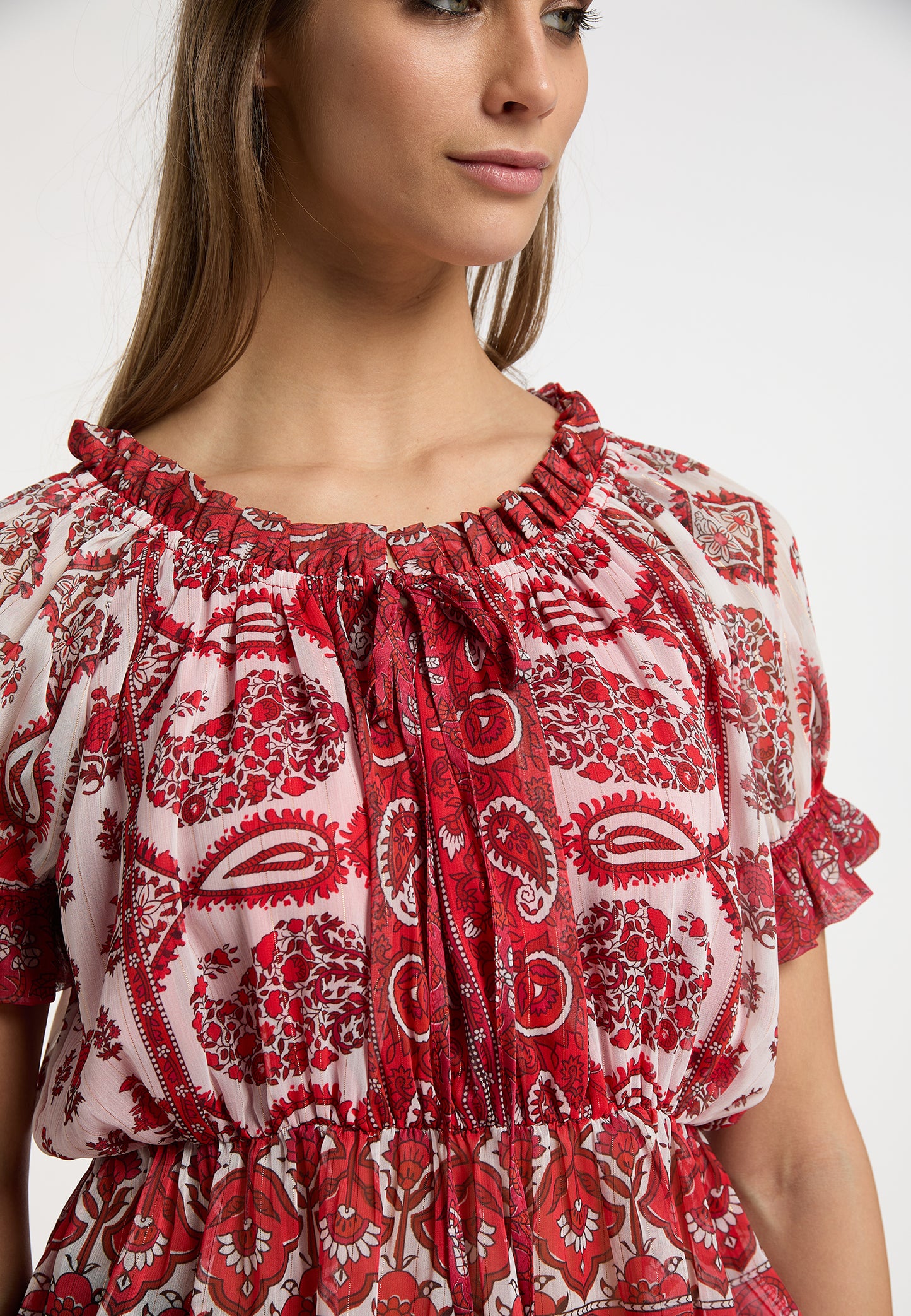 usha FESTIVAL Women's Blouse Shirt With Ruffle Sleeves