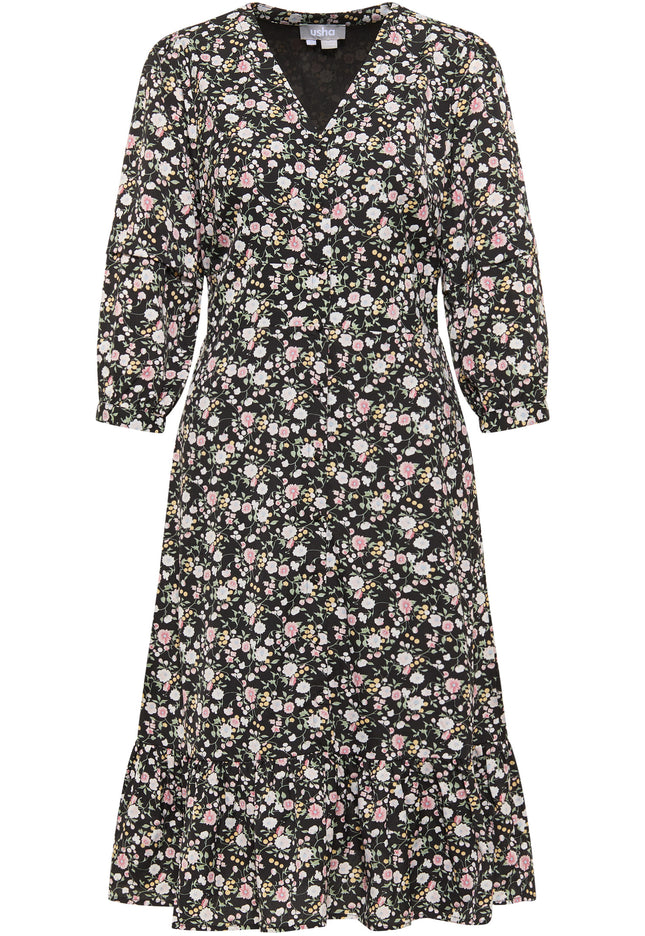 usha Damen Midi Kleid mit Blumenmuster