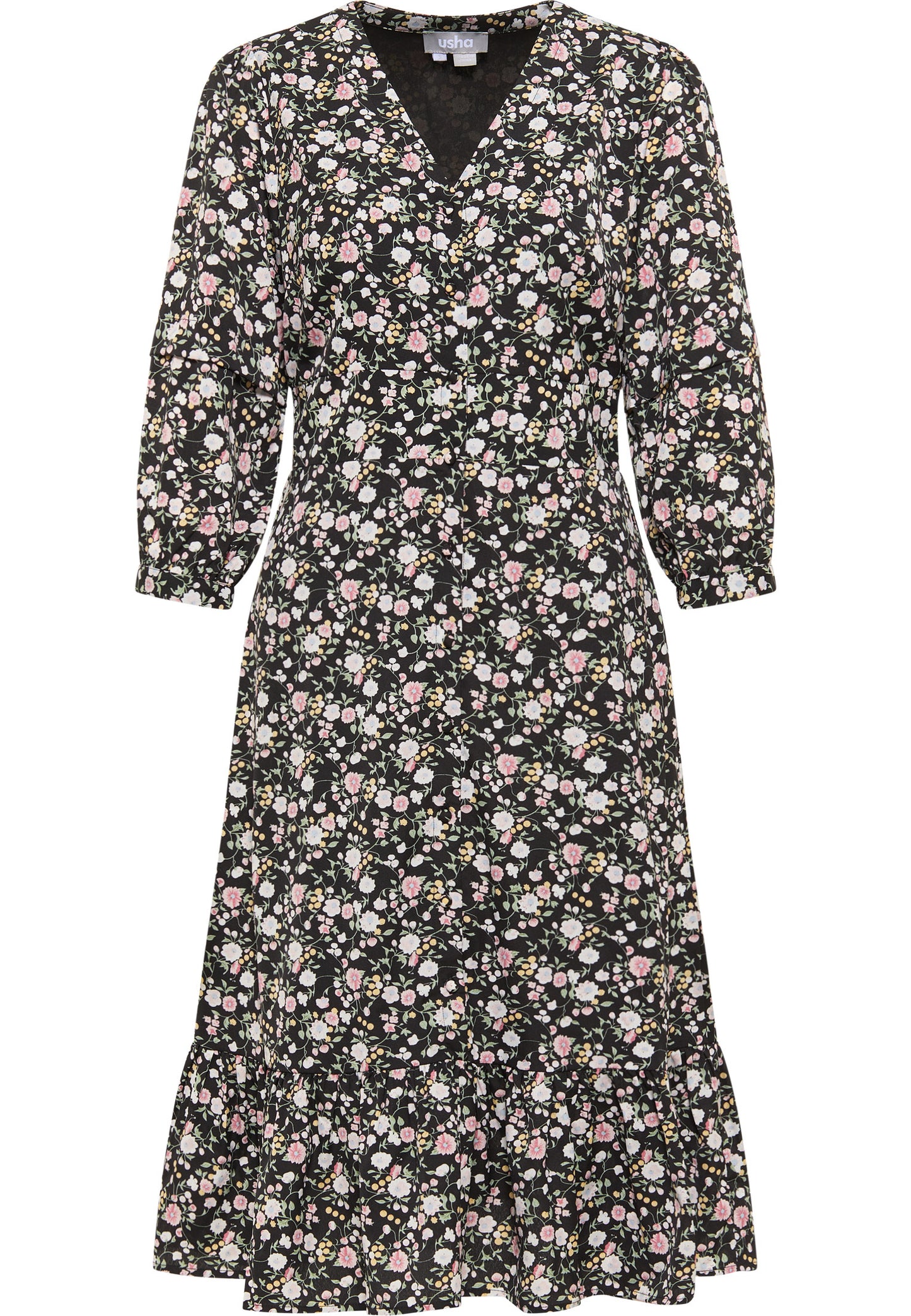 usha Damen Midi Kleid mit Blumenmuster