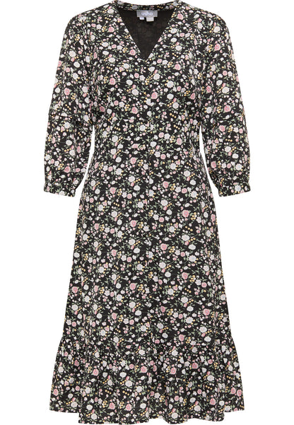 usha Damen Midi Kleid mit Blumenmuster