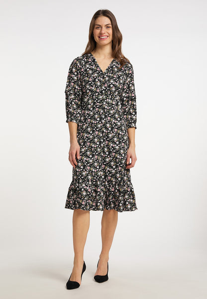 usha Damen Midi Kleid mit Blumenmuster