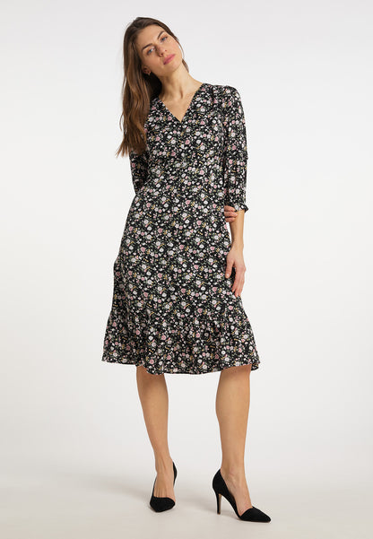 usha Damen Midi Kleid mit Blumenmuster