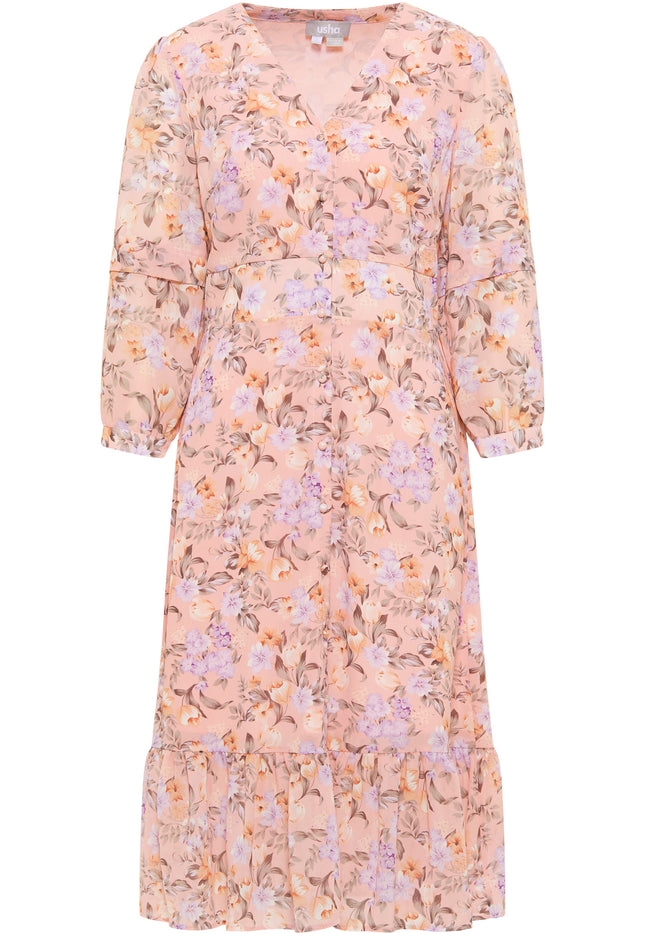usha Damen Midi Kleid mit Blumenmuster