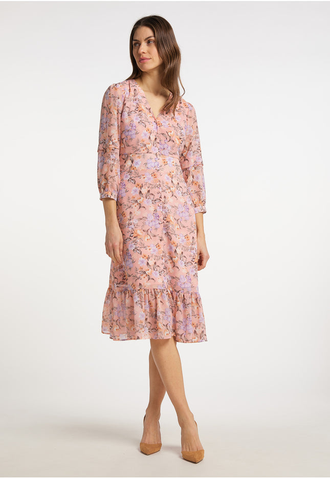 usha Damen Midi Kleid mit Blumenmuster