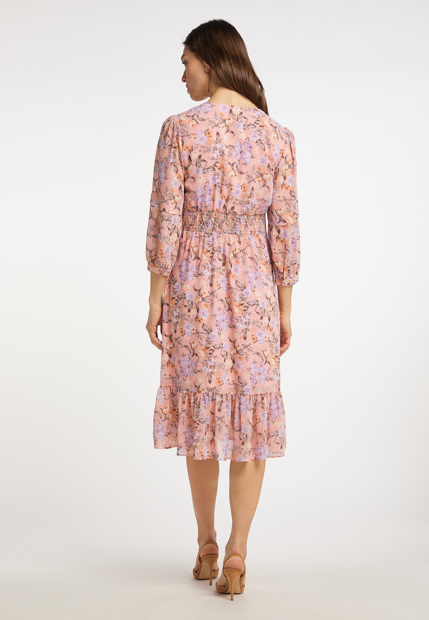usha Damen Midi Kleid mit Blumenmuster