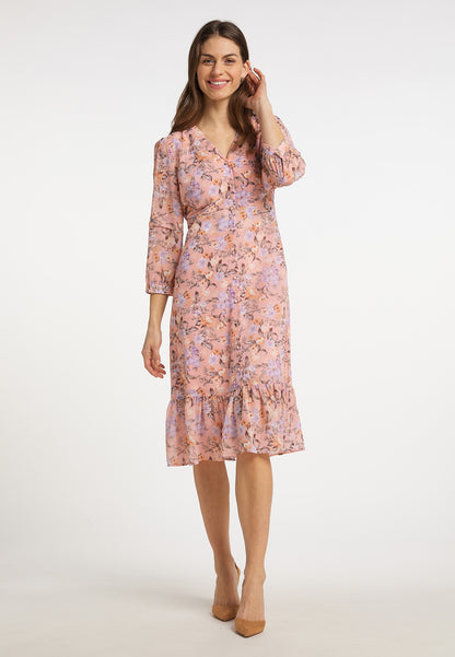 usha Damen Midi Kleid mit Blumenmuster