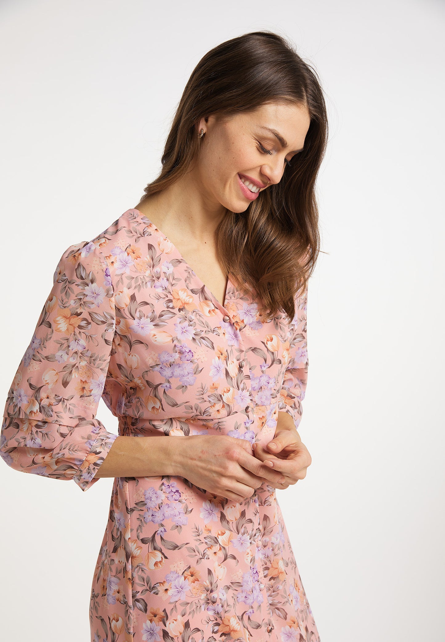 usha Damen Midi Kleid mit Blumenmuster