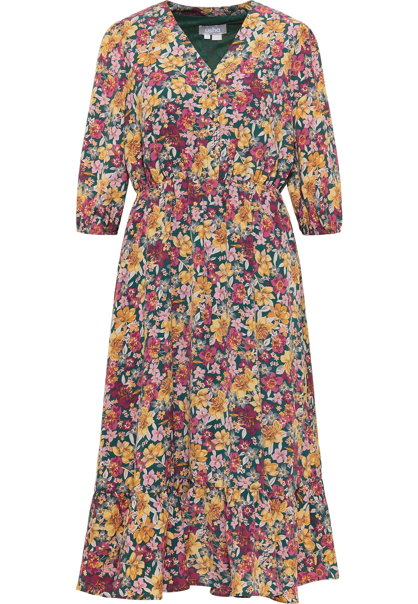 usha Damen Floral Print Midi Kleid