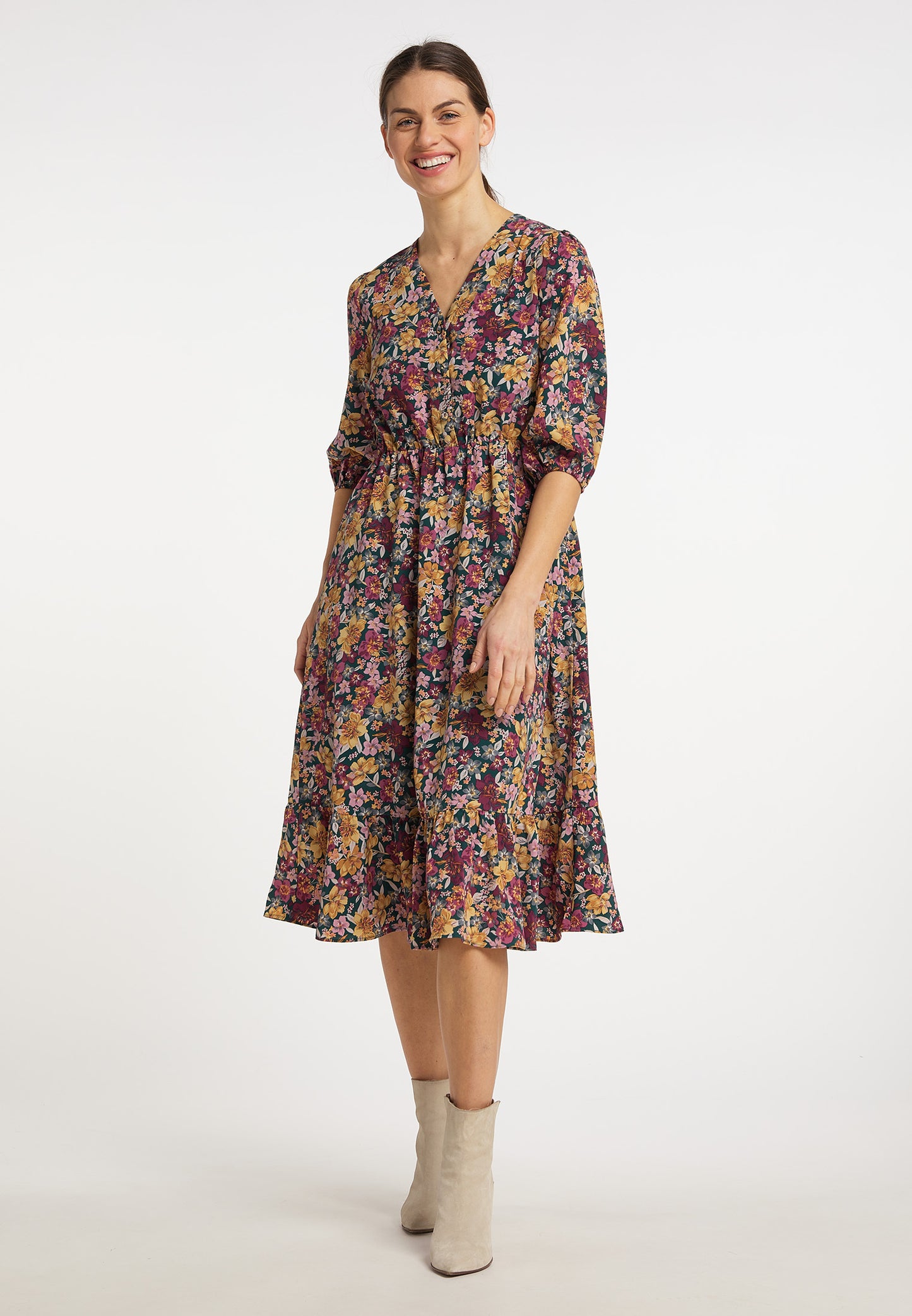 usha Damen Floral Print Midi Kleid