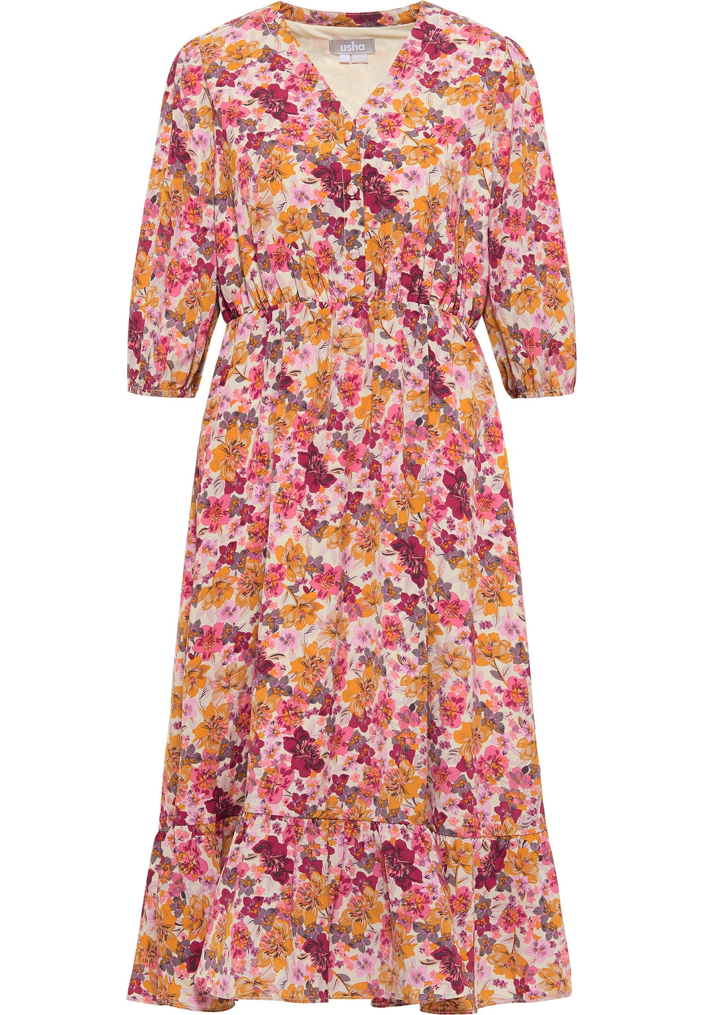 usha Damen Floral Print Midi Kleid