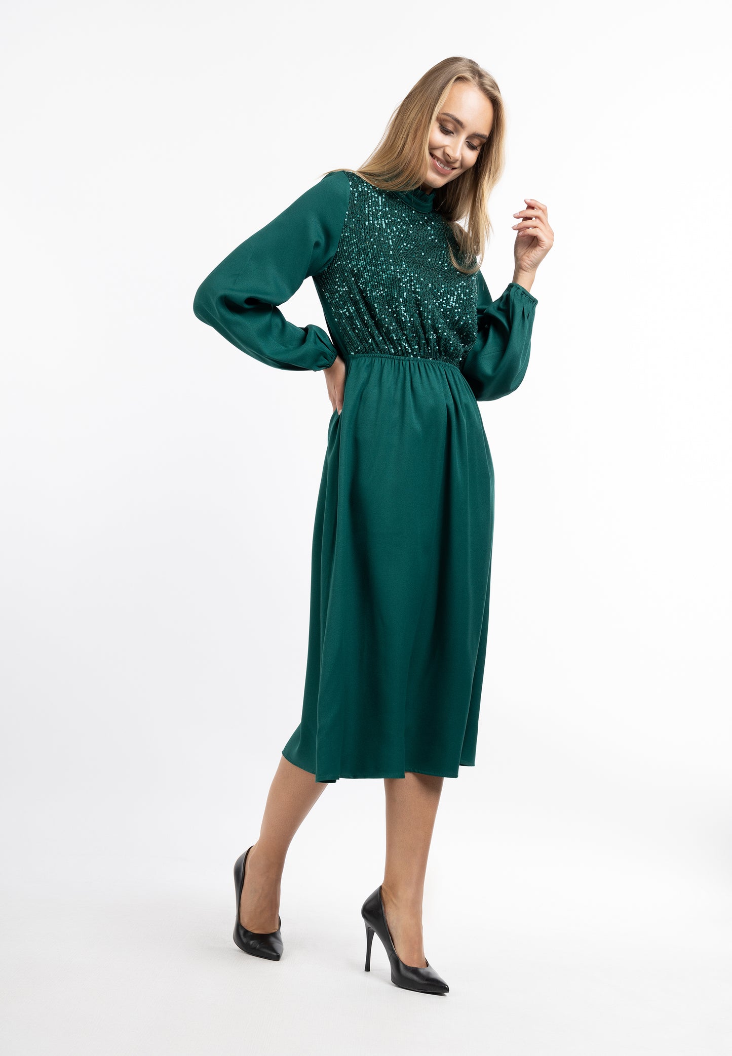 usha Damen Langarm Kleid