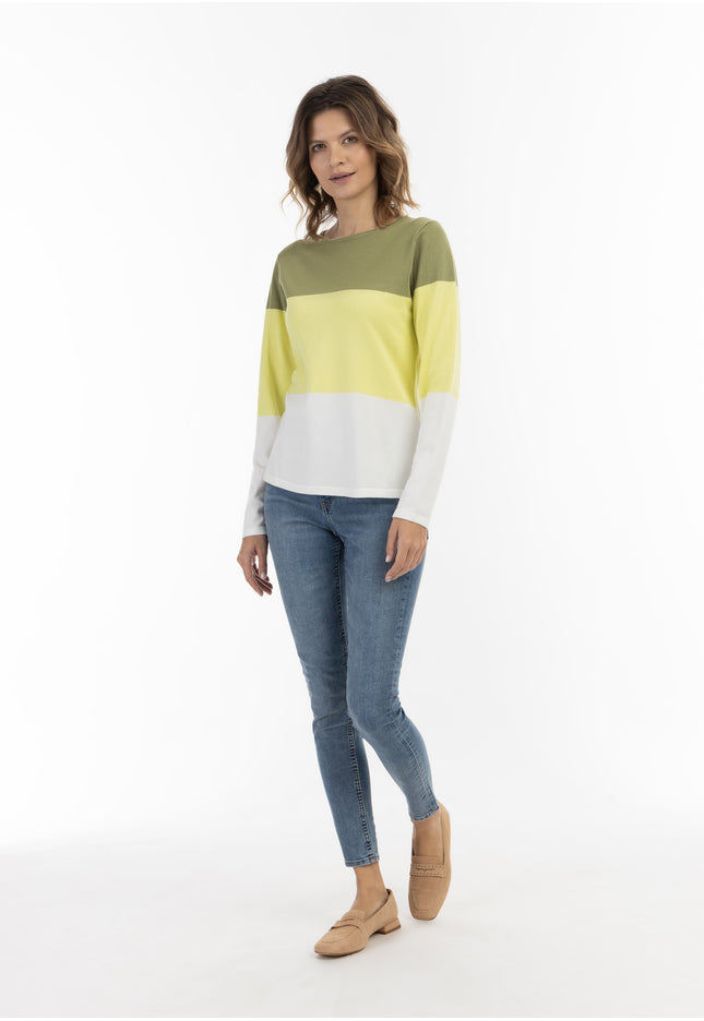 usha BLUE LABEL Women's Fine Knit Sweater With Block Stripe