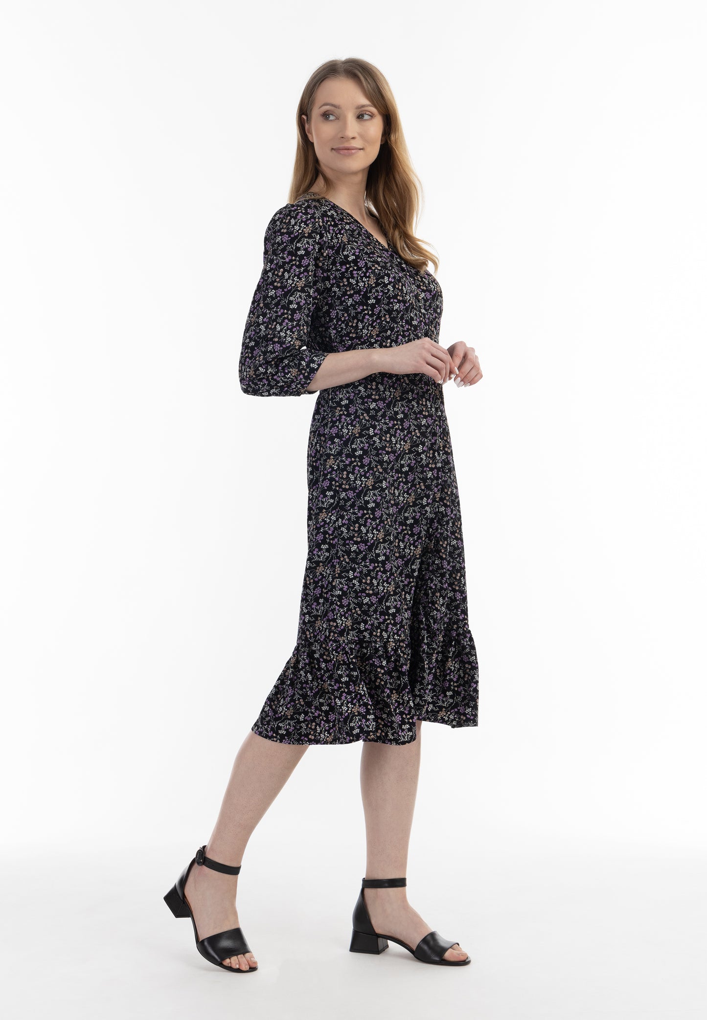 usha Damen Floral Print Midi Kleid