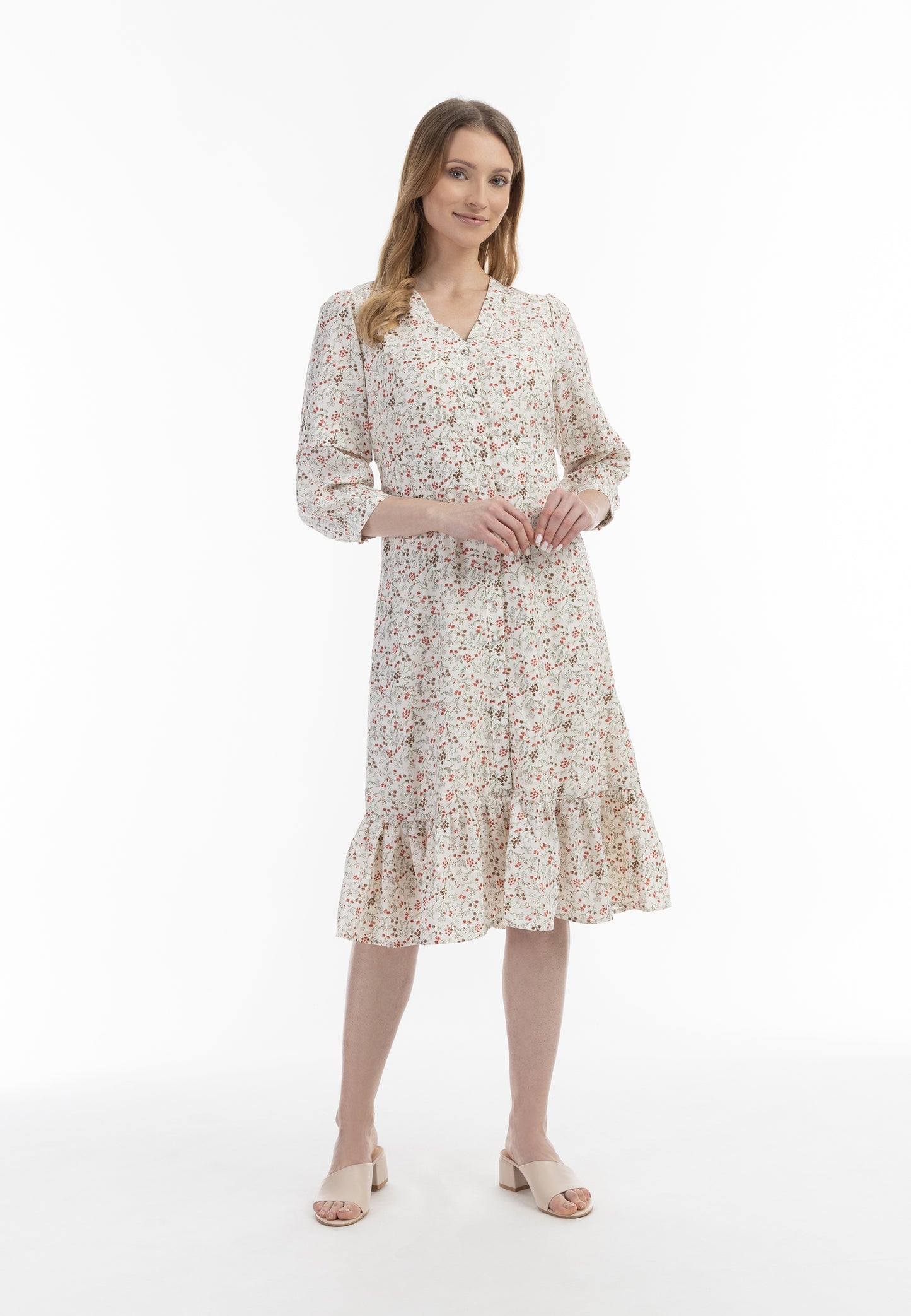 usha Damen Floral Print Midi Kleid