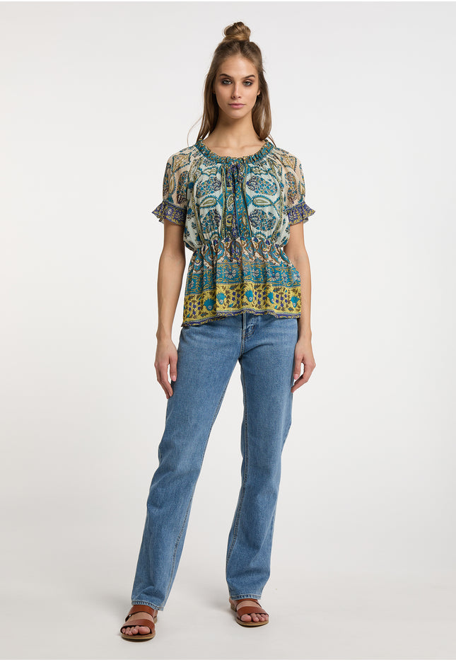 usha FESTIVAL Women's Blouse Shirt With Ruffle Sleeves