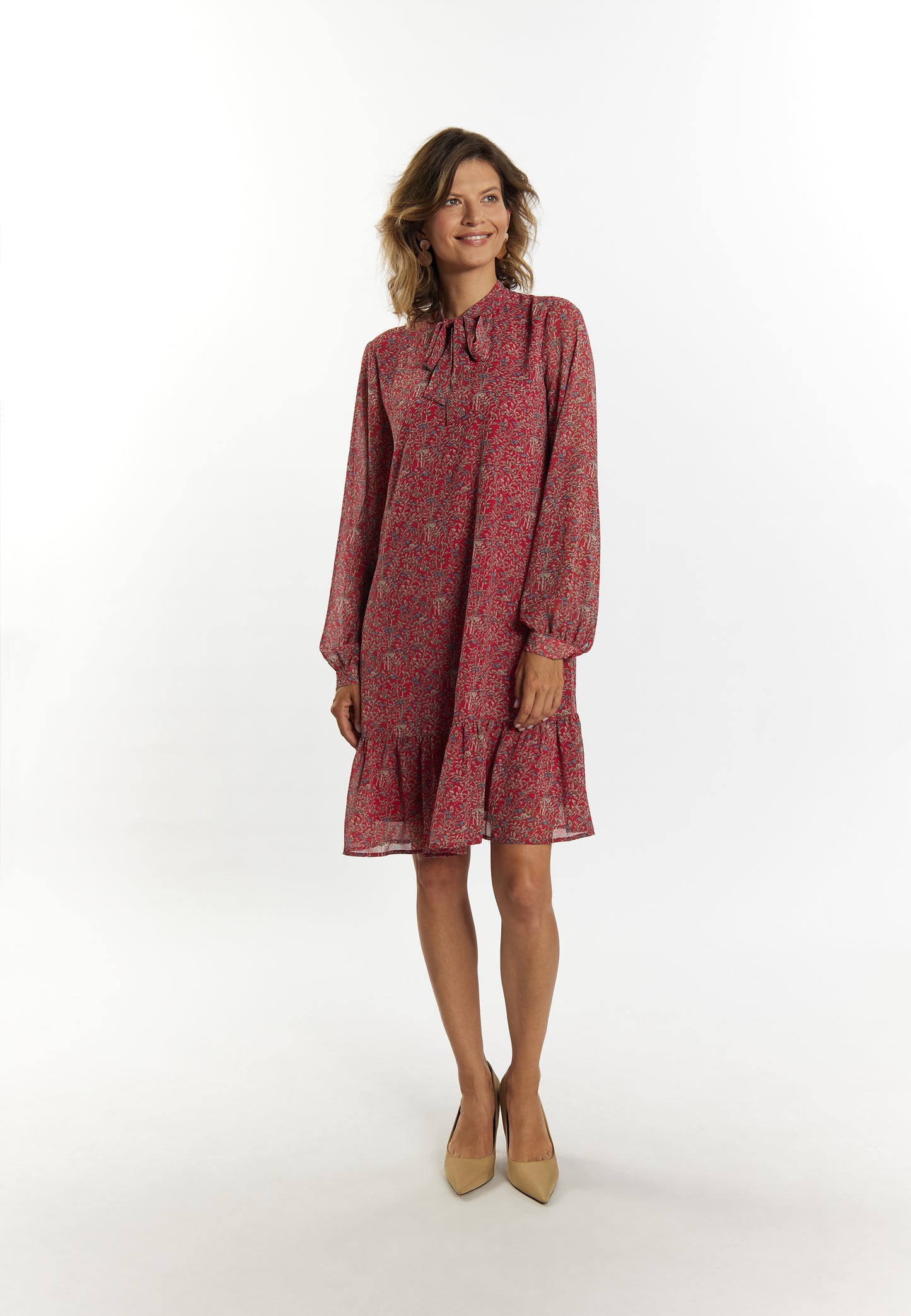 usha Damen Midi Kleid mit Blumenmuster